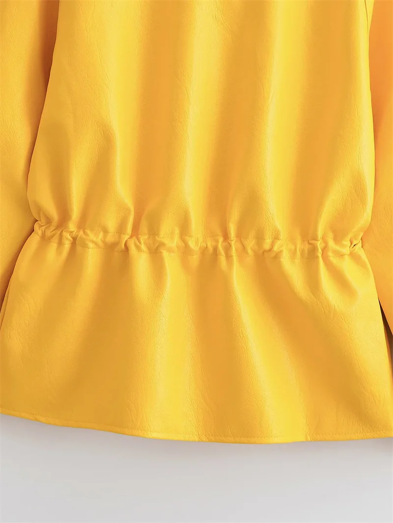 Guobioziy Women's Jacket 2026 Fall New Arrival Yellow Long-Sleeve Stand Collar Loose Faux Leather Jacket Parka Biker Style