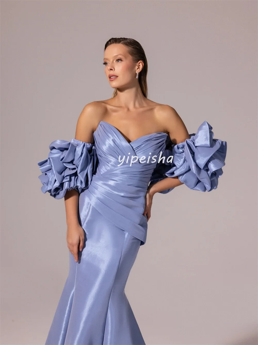 ที่กําหนดเองคุณภาพสูงคลาสสิก Charmeuse จีบ Mermaid Sweetheart ชุดยาว Bespoke โอกาสชุดการจับคู่สไตล์โมเดิร์น