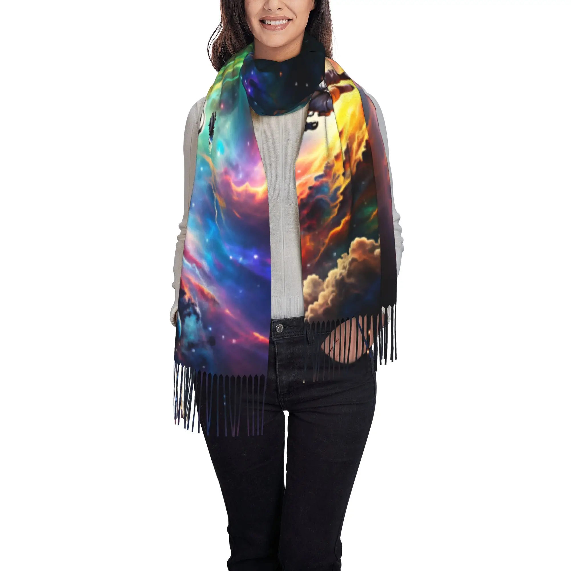 Custom Printed Astronaut Rainbow Nebula Cosmic Cloud Space Sci-Fi Print Scarf  Men Women Winter Warm Scarves  Shawl Wrap
