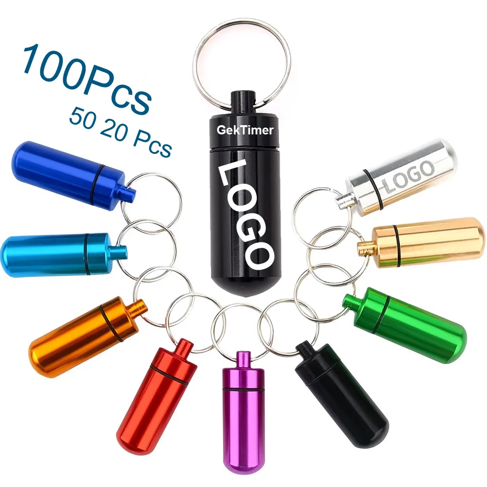 Gektimer Mini Aluminum Pill Box Case Bottle Medicine Tablet Capsules Holder with Keychain for Outdoor Sports Camping Hiking