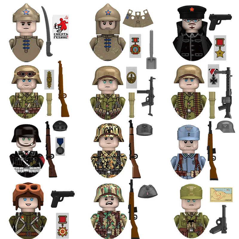 WW2 Pilot of the Soviet Cavalry Regiment North African Legion  Military Soldier Mini Weaponry  Building Blocks Kids Toys