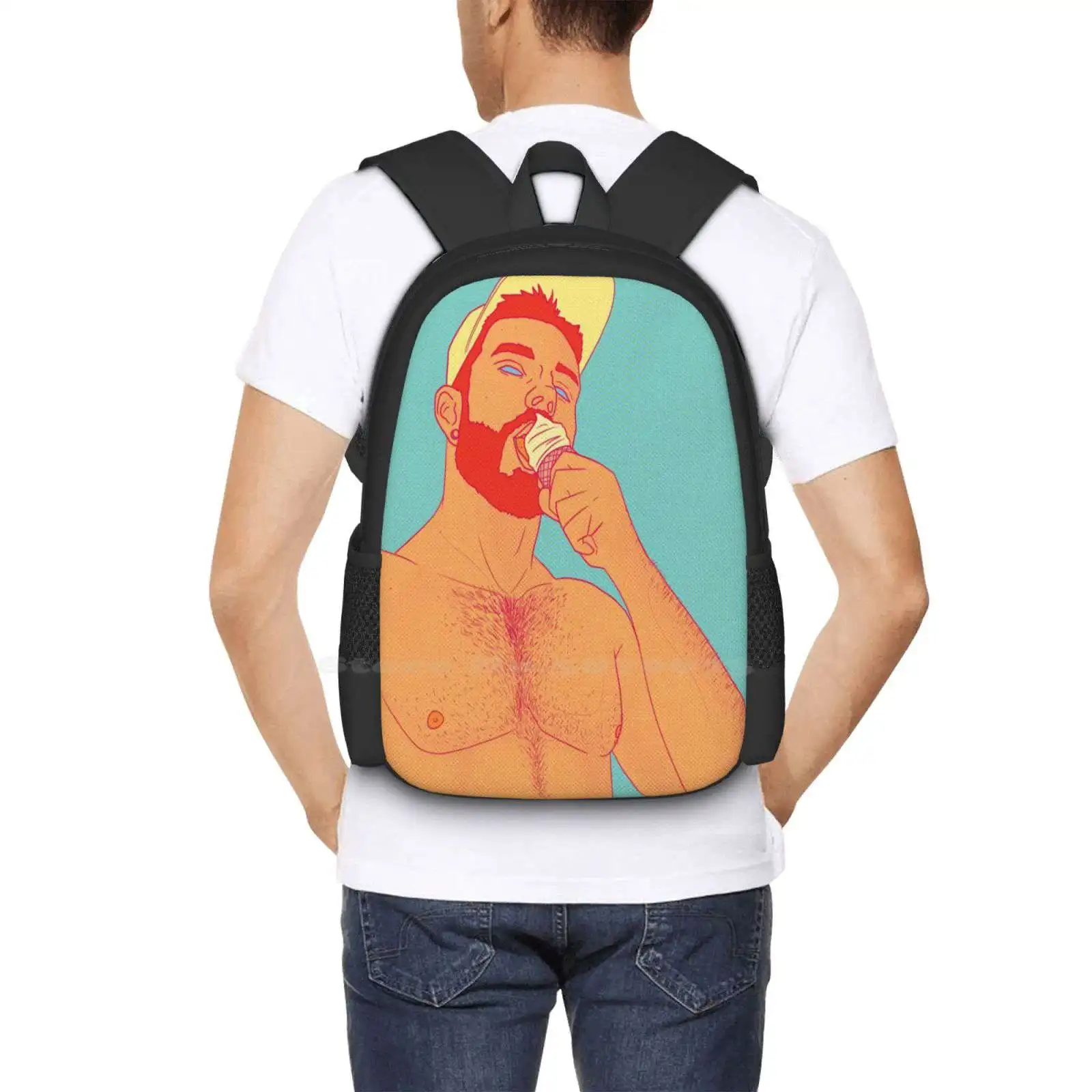 Summer Pattern Design Bag Student'S Backpack Summer Gay Man Men Muscle Bearded