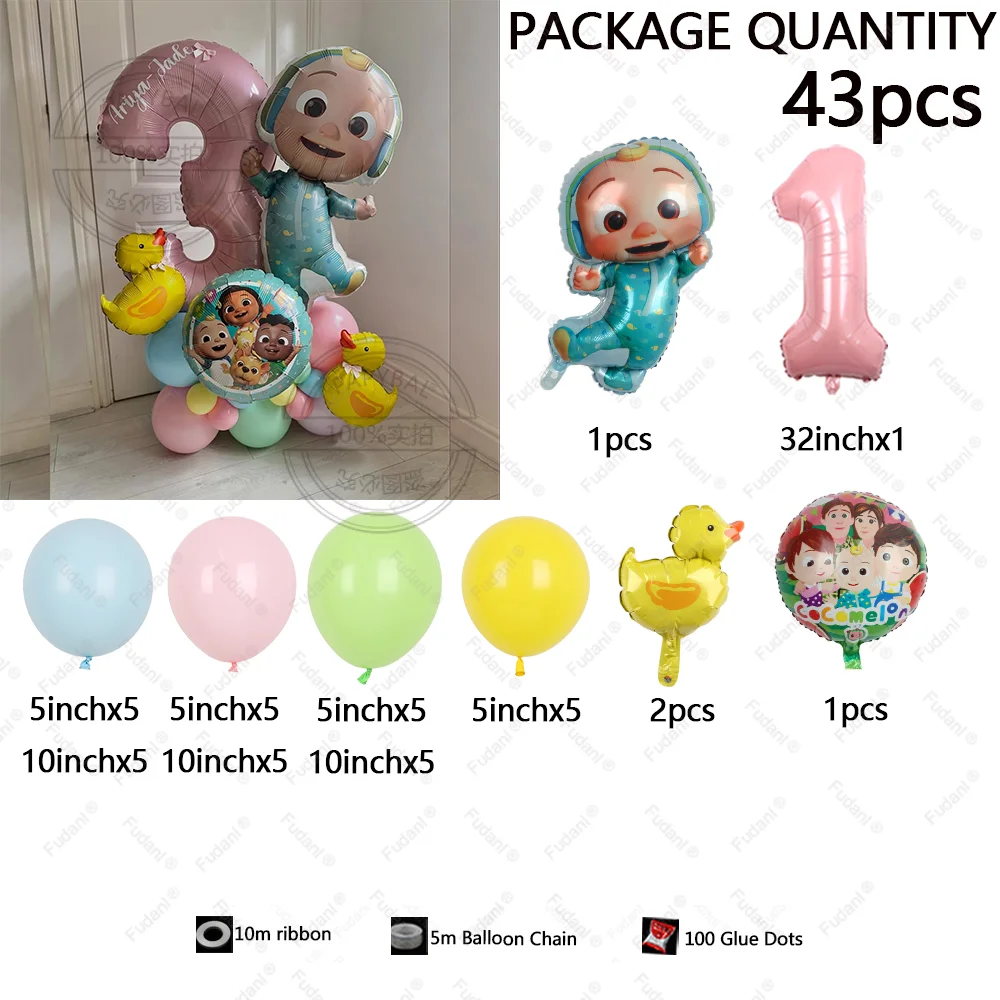 43pcs Cartoon COCO&MELONED Watermeloned Theme Birthday Party Decoration 32inch Number Balloon Baby Shower Children's Toy Gift