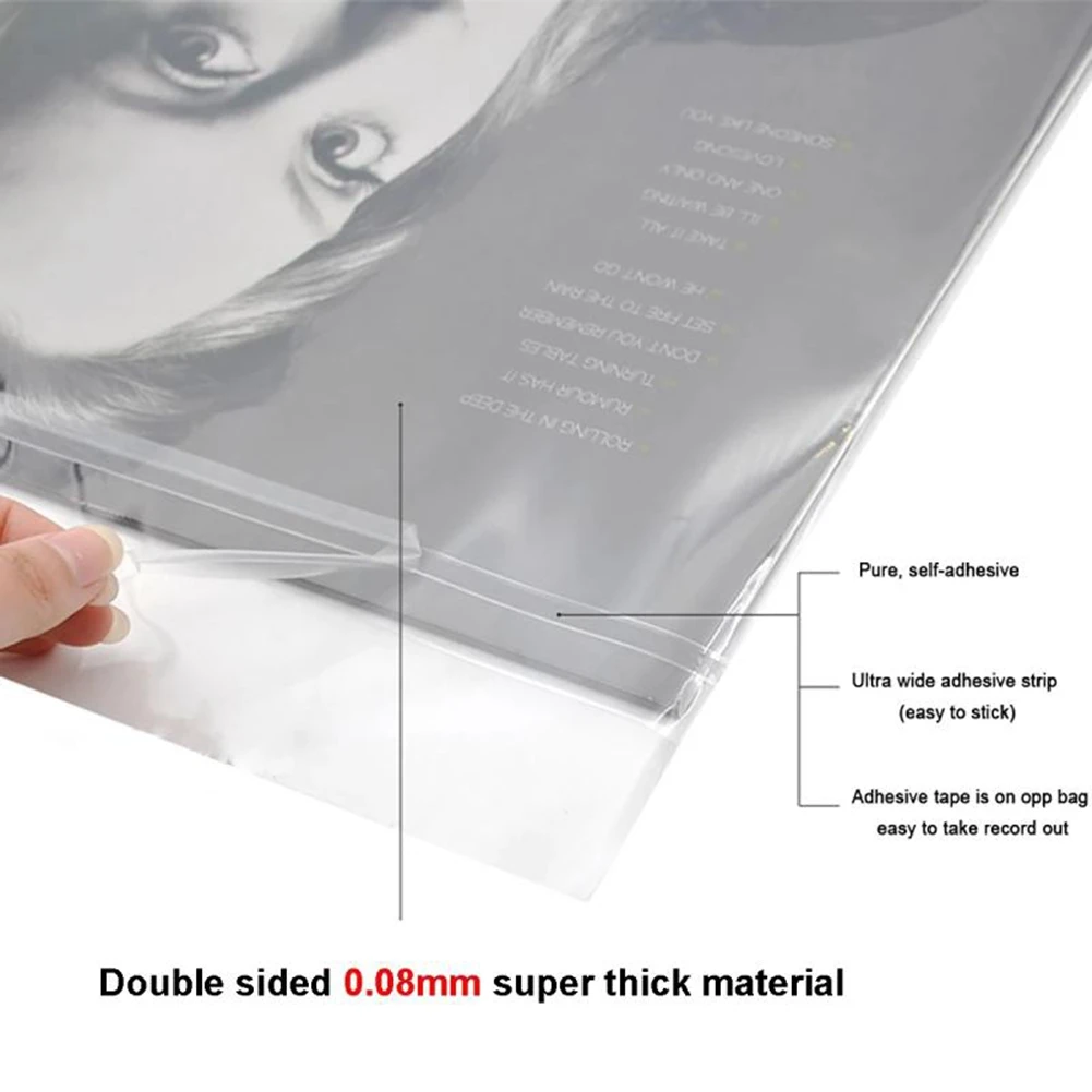 ABKM 50PCS OPP Gel Record Protective Cover for Turntable Player LP Vinyl Record Bag Flat Open