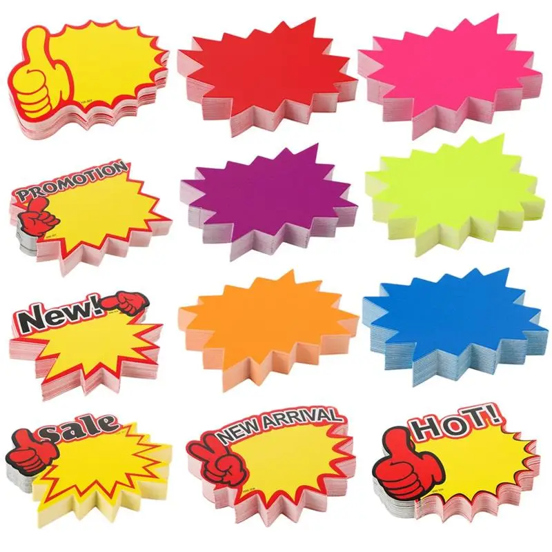 600Pcs Starburst Signs Fluorescent Signs Tags Fluorescent Tags For Supermarket Retail Store Shopping Mall Bulletin Board Decor