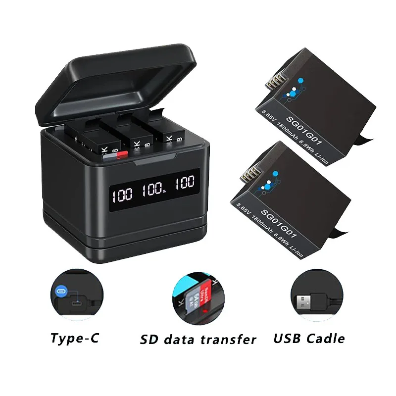 

GoPro 8/7/6/5 battery and USB Type-C fast charger with high-speed SD card reader function,1800mAh battery For GoPro Hero 8 7 6 5