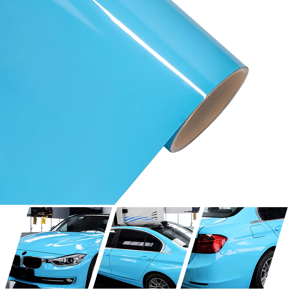 

Bright Sky Blue Car PET Wrap Roll Sticker Glossy Light Blue Wrap Film Foil Decals Air-Release Adhesive Auto Wrapping DIY Decor
