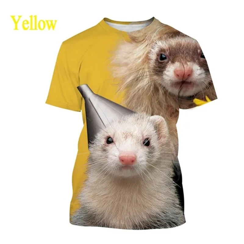 Cute Animal Ferret 3 D Printing Ladies T-shirt Summer Breathable Popular Casual T-shirt Unisex Round Neck Personality Tops Tees