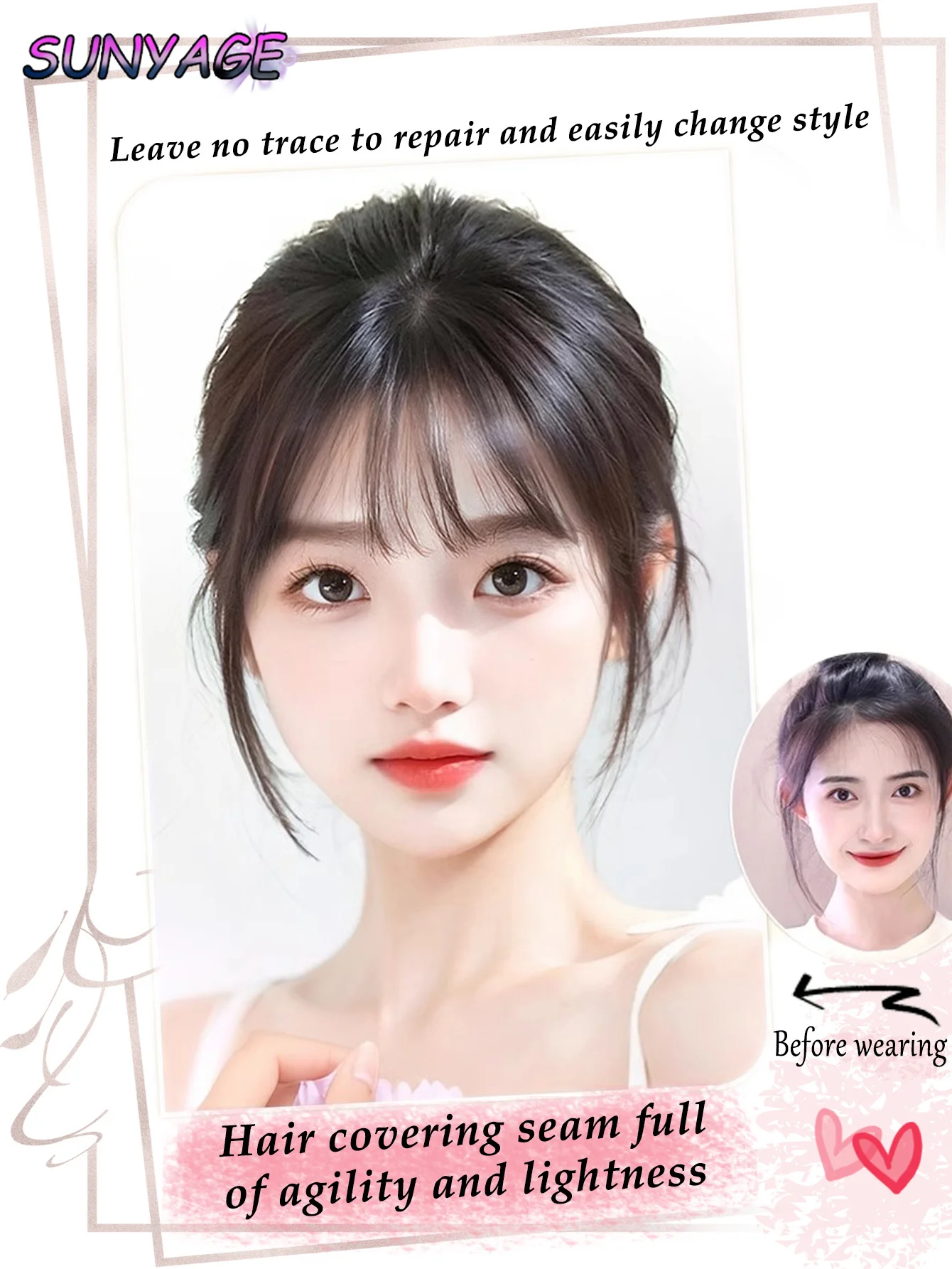 Synthetic French Bangs Invisible Seamless Head Hair Air Bangs Head Overhead Natural Invisible Replacement Cover White Hair