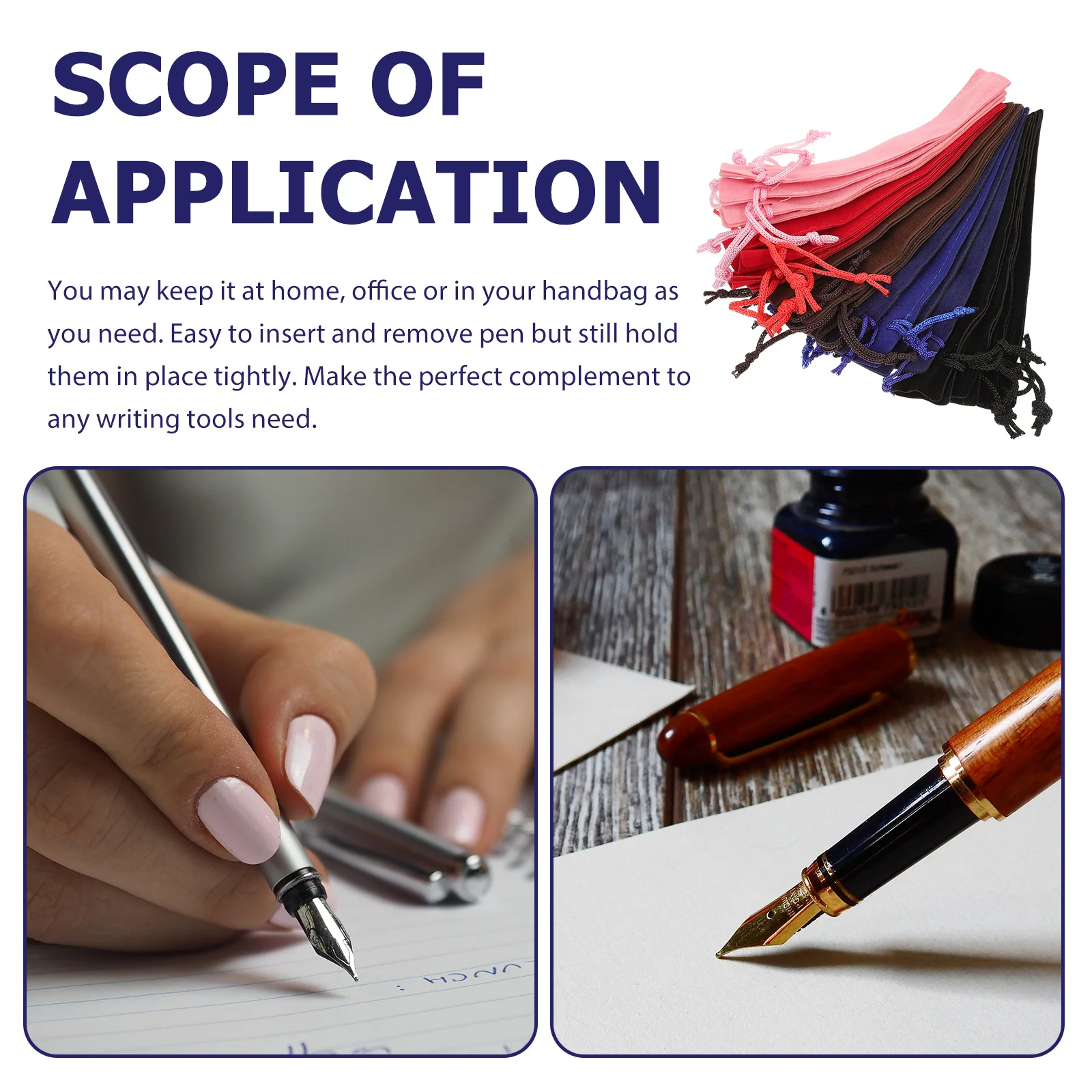 

20Pcs Pen Bag Flannel Drawstring Pouch for Pens Storage Organizer Sleeve Case Gift Set Home Office School Use Red Black Blue