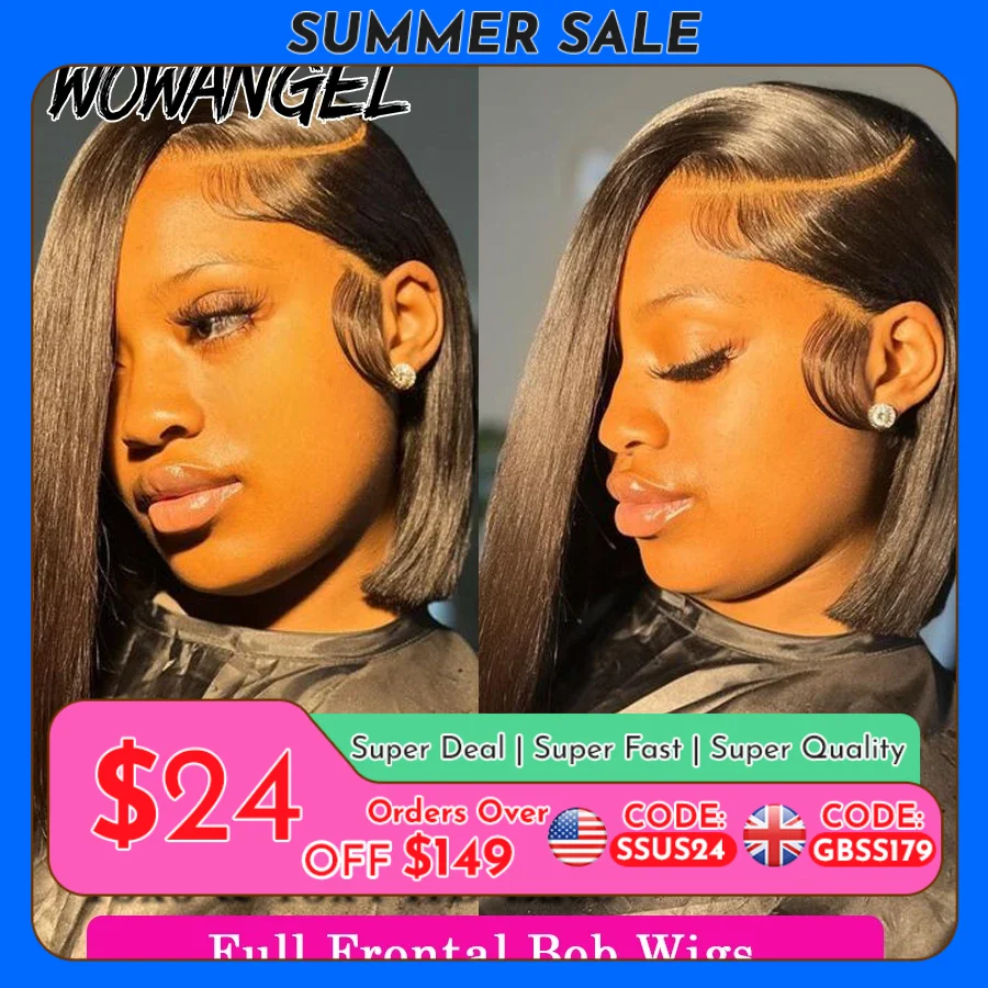 Wow Angel 13X4/13x6 HD Lace Full Frontal Short Bob Human Hair Wigs Straight Bob Wigs Bleached Knots Pre-Plucked Hair For Woman