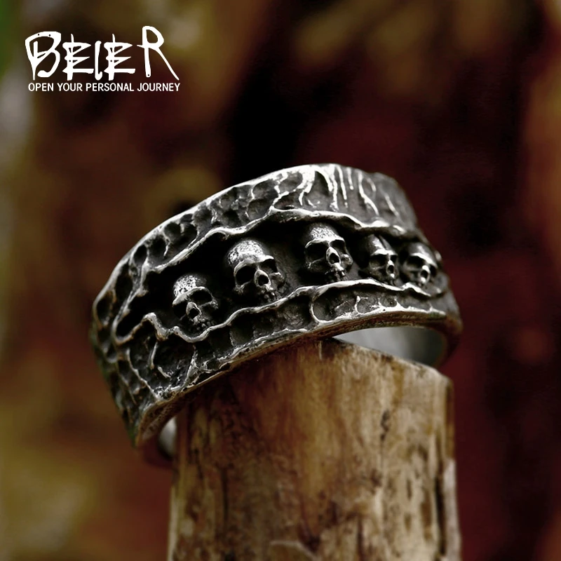 Beier One Piece Sale Unique Skull ring For Boy And Girl Stainless Steel Lady's Finger Ring BR8-1239