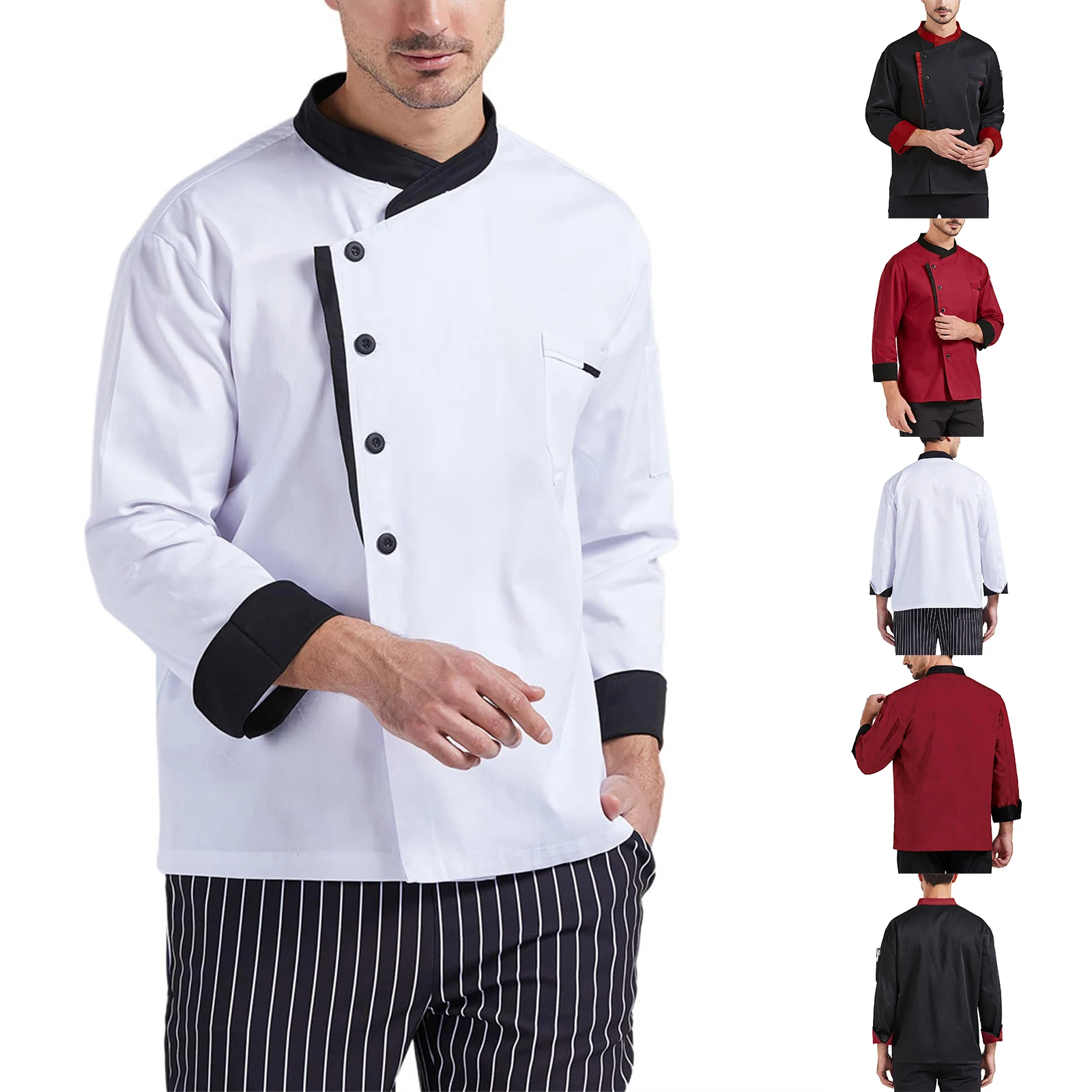 Button Long Sleeves Kitchen Workwear Unisex Solid Color Chef Top Occupation Clothing Waterproof Cardigan