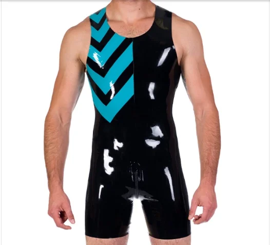 

Latex Rubber Catsuit Uniform 0.4mm Fitness Swimsuit Short Pants Jumpsuit For Men With Crotch Zipper