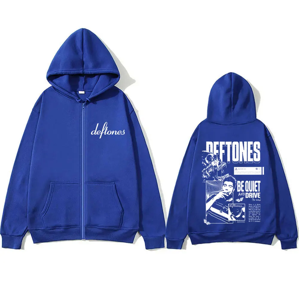 Band Rock Deftones Di Sekitar Bulu Tenang dan Berkendara Cetak Ritsleting Hoodie Pria Mantel Logam Alternatif Pria Jaket Ritsleting Antik