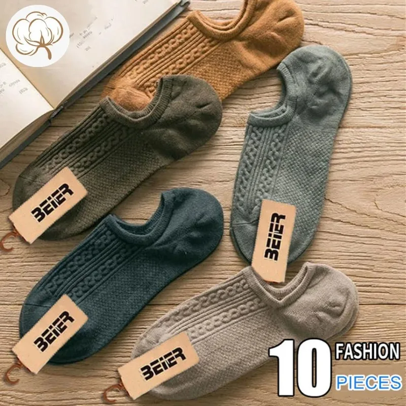 10 pezzi = 5 paia di calzini a tubo di cotone twist per uomo calzini corti da barca estate invisibile sottile Versatile Anti odore Calcetines