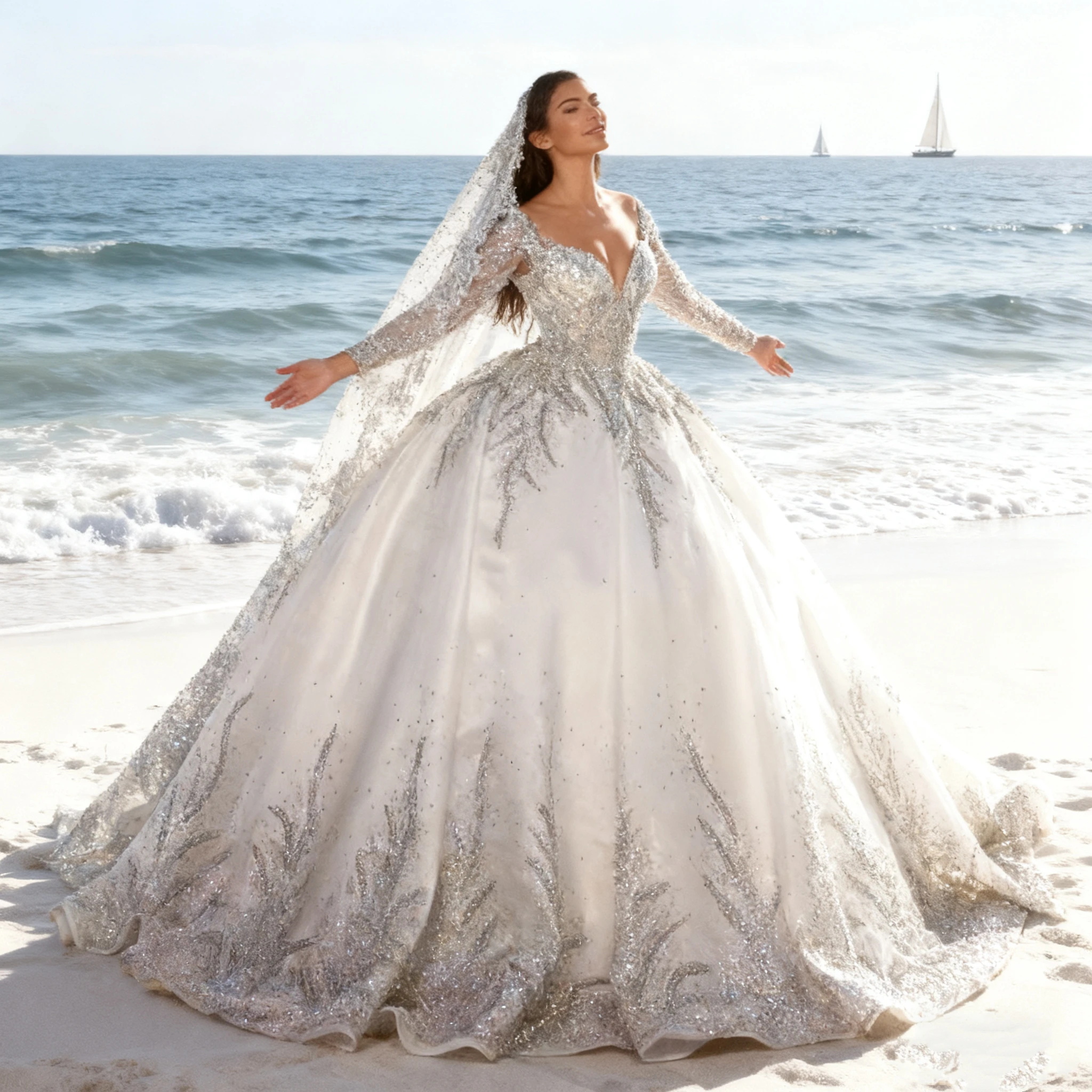 Mermaid/Trumpet Wedding Dresses Chapel Train Customized Floor-Length V-Neck Sleeveless Bridal Gowns
