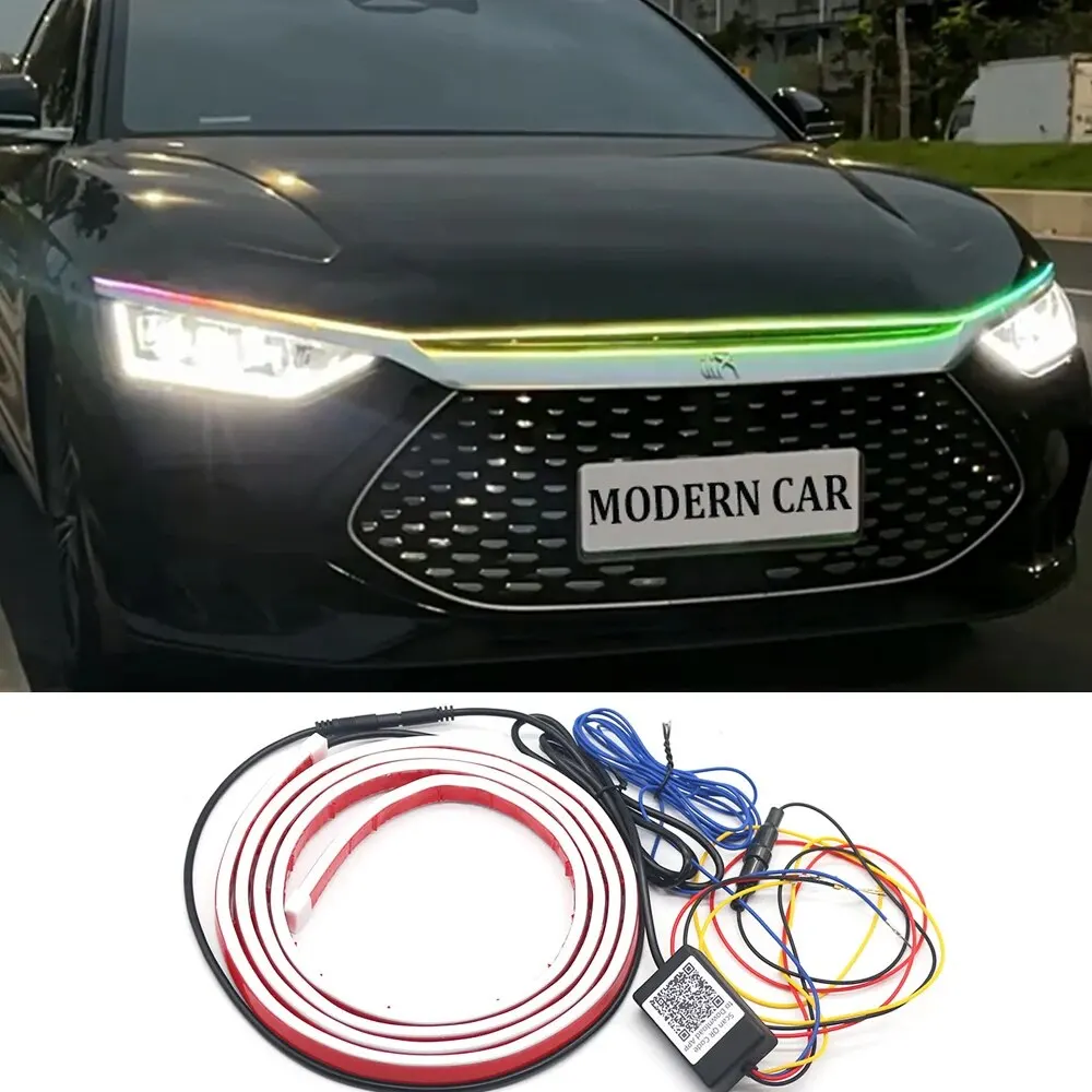 WINDOWS APP Remote Dynamic RGB Car Hood Light Strip Led Colorful Flowing Headlight Decorative Atmospere Daytime Running Lights