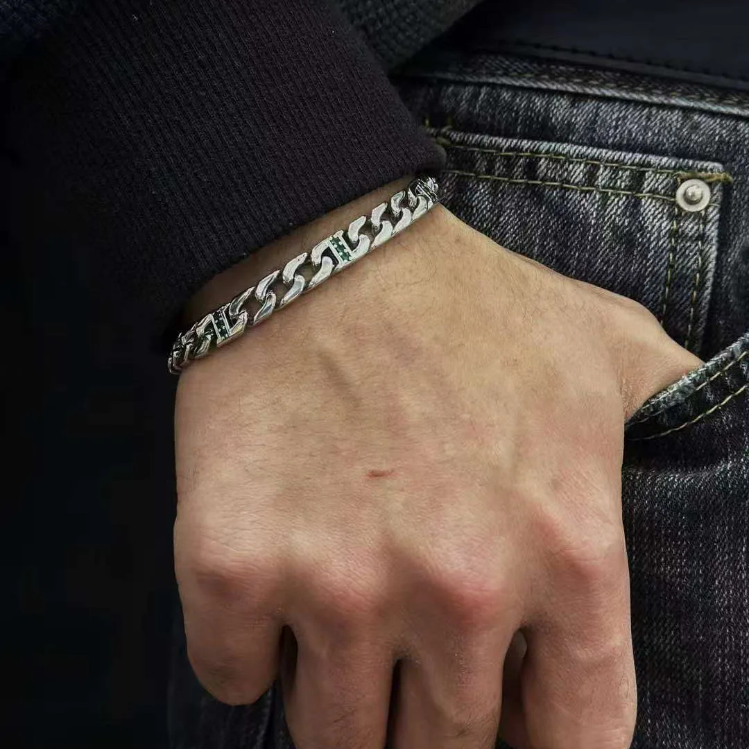 トレンディなブルークリスタルスクエアブレスレット男性ジュエリー人格チェーンブレスレット-18-20-22-センチメートル男性ハンドアクセサリー