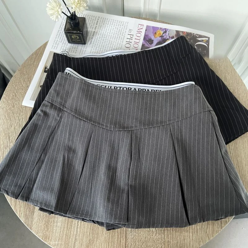 Classic Vintage Striped Patchwork Design Mini Skirt Women Korean Academic Style High Waist A-line Pleated Skirts Spring Summer