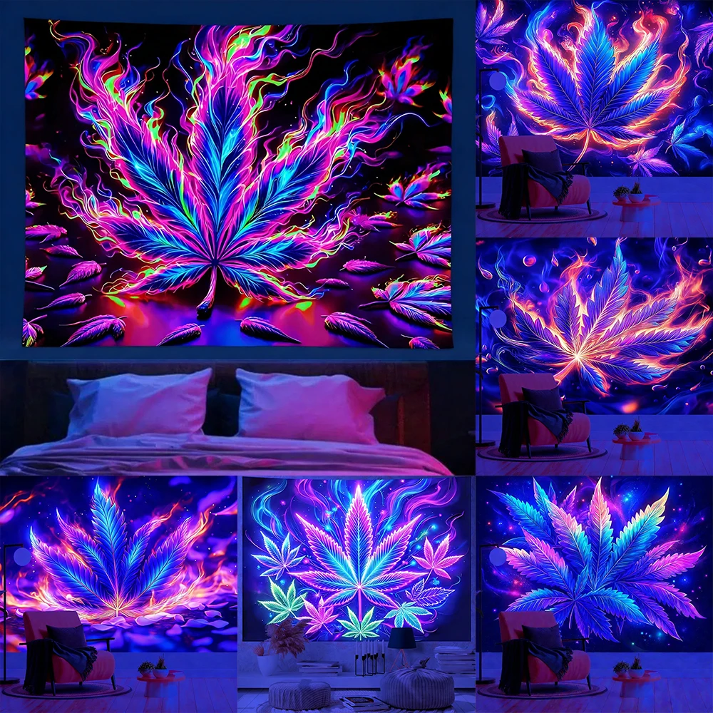 

Neon Glowing Leaf Tapestry UV reaction tapestry background decoration wall hanging bedroom party decoration