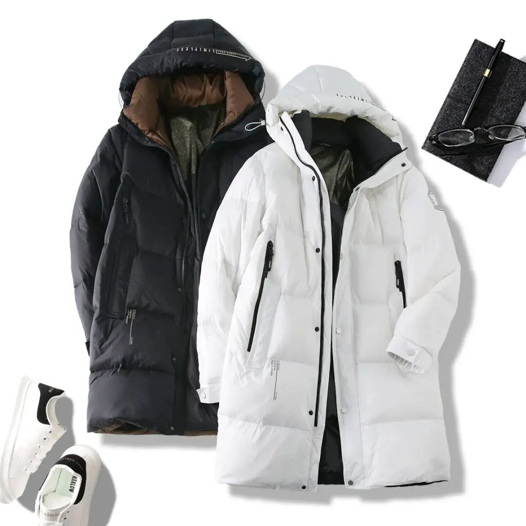 piumino Jaet con cappuccio di media lunghezza Thi caldo piumino d'oca resistente al freddo Cappotto invernale Capispalla da uomo Outdoor Sle impermeabile