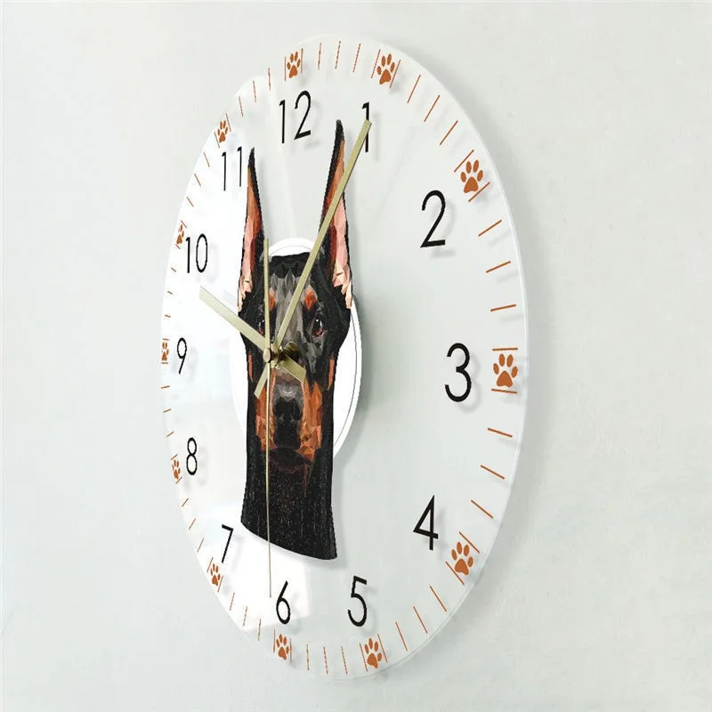 Doberman Pinscher Geometric Wall Clock - Colorful Pet-Themed Silent Quartz Watch for Living Room Modern Design Decorative Gift