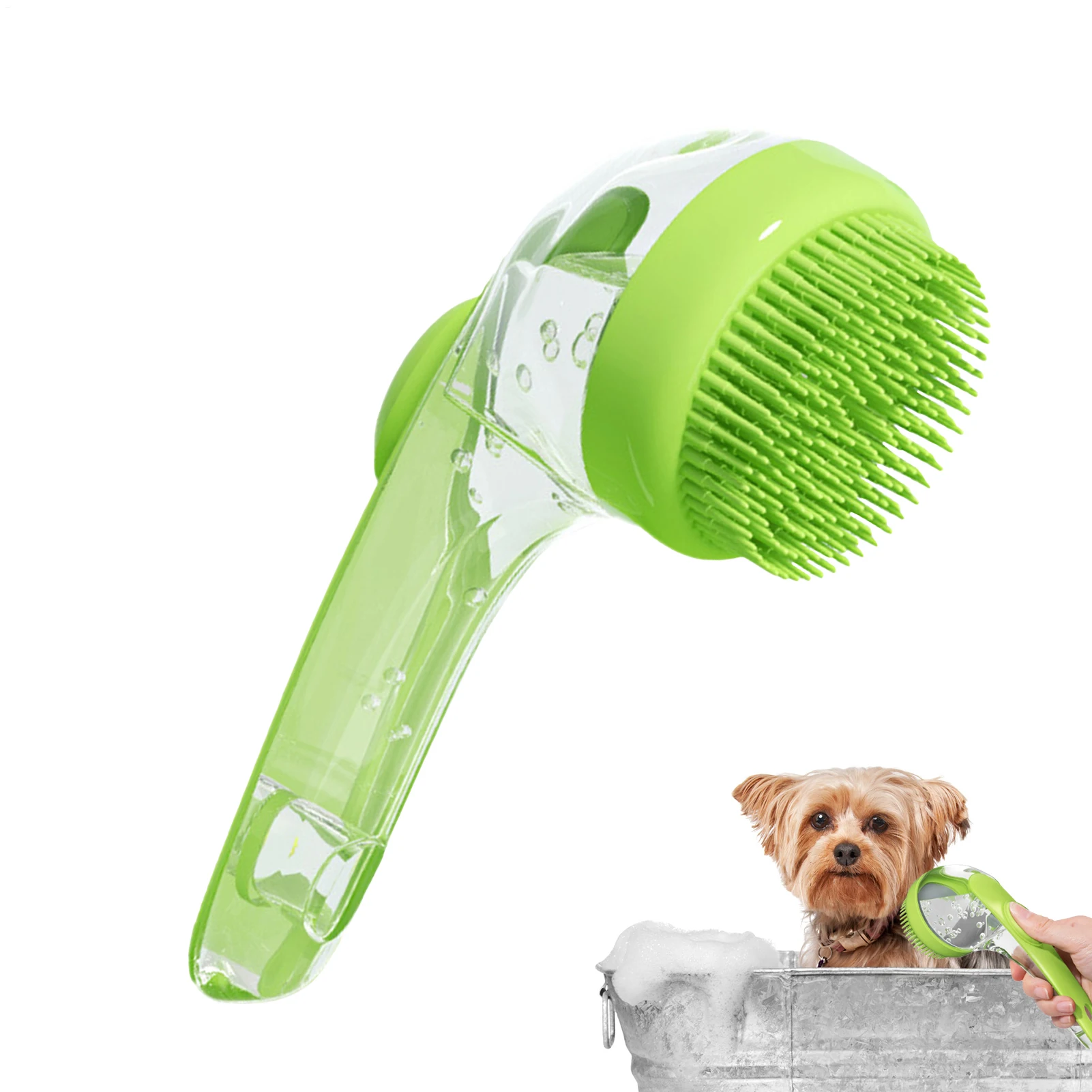 Cepillo de baño para mascotas, champú para perros, masajeador exfoliante suave con dispensador de jabón, herramienta de lavado portátil para ducha, bañera de masaje