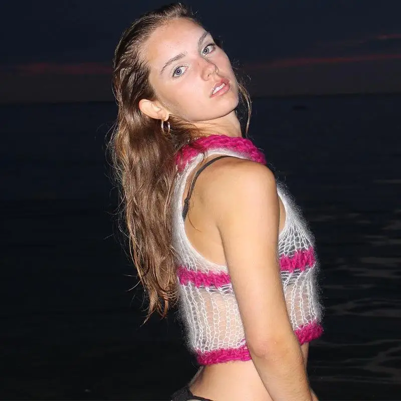 

Майка с контрастным градиентом 2022, весна/лето, без рукавов, с половиной высокого воротника, тонкий уличный топ Y2K