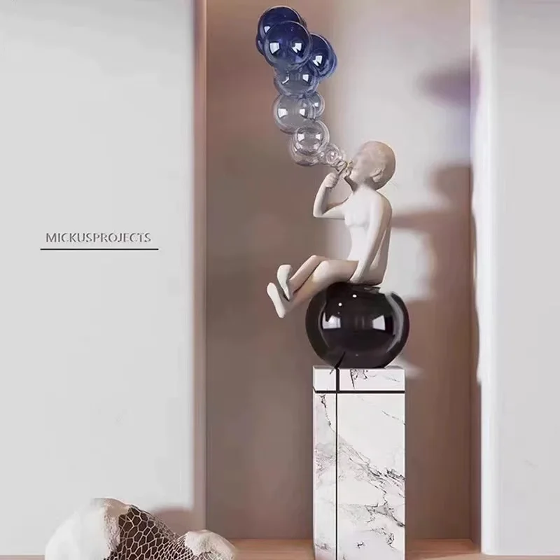 Home Decoration Items Cartoon Balloon Blowing Creative Sculpture Ornament Creative Landing Bubble Character Art Installation