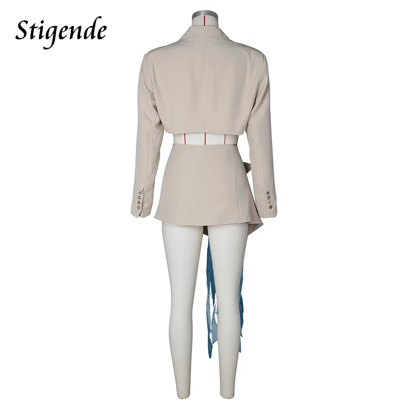 Stigende-Costumes jupe irrégulière pour femme, ensemble deux pièces, blazer court, veste et mini jupe bandage