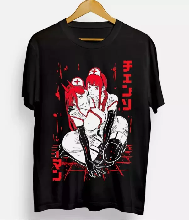 

Chainsaw Man Denji and Makima T-Shirt Manga Pochita Nurses Day Anime Tee Men Women Summer Casual Crew Neck Cotton Tee