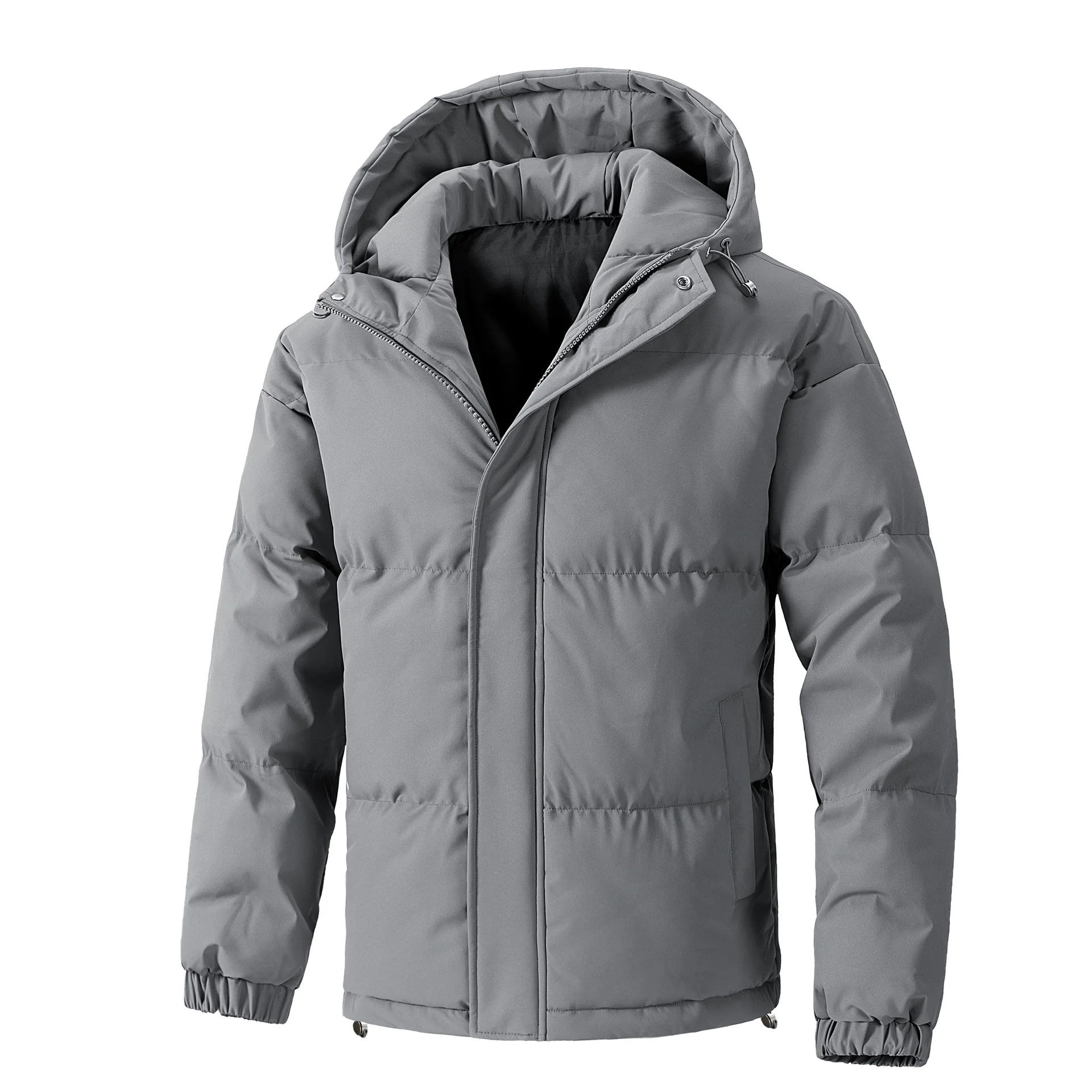 Man Down Jacket Winter Simple Solid Color Zipper Hooded Men Coat Thicken Long Sleeve Loose Comfortable Versatile Male Outerwear