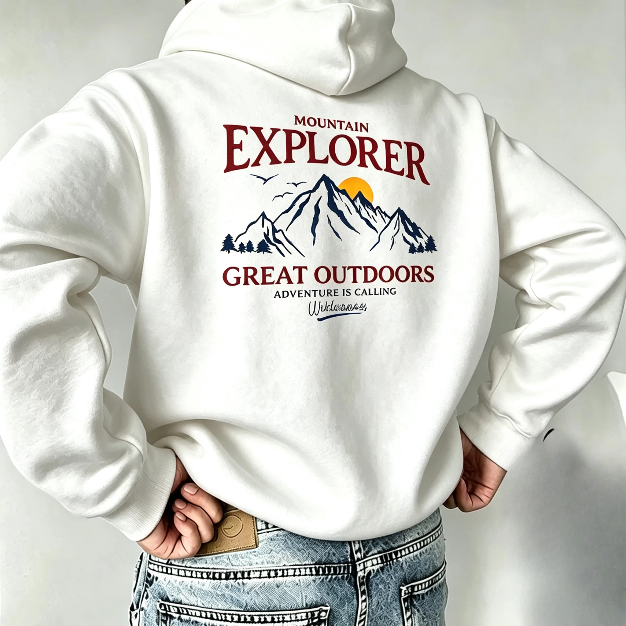 Autumn_Winter Mountain Explorer Outdoor Back Print Men's hotsale Hoodie Loose Casual Retro Camping Adventure Pullover