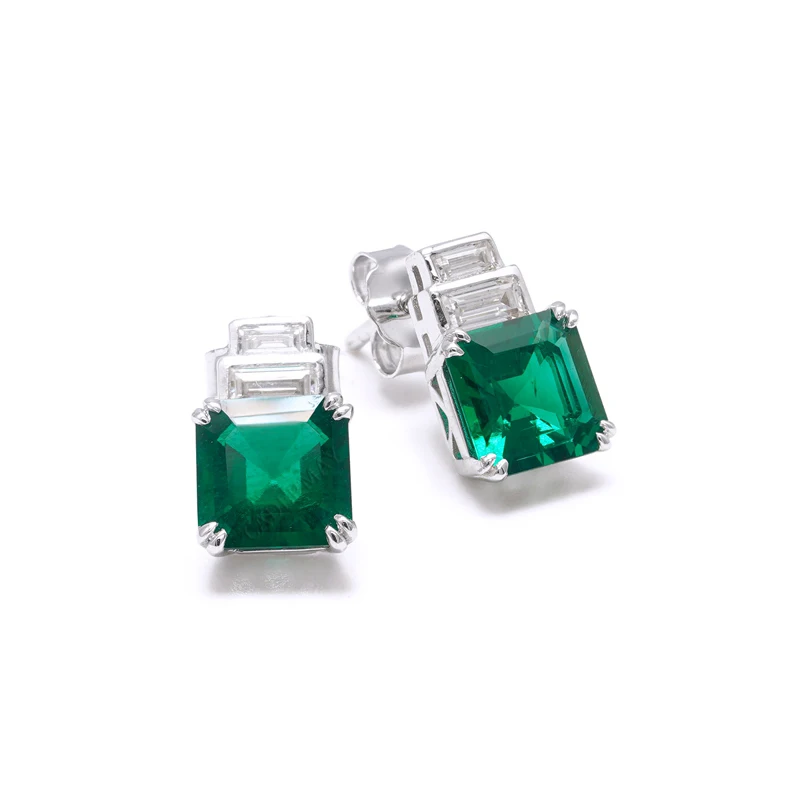 

CADERMAY S925 Sterling Silver Lab Grown Emerald Square Shape High Quality Jewelry Earrings For Women Wedding Party Gifts