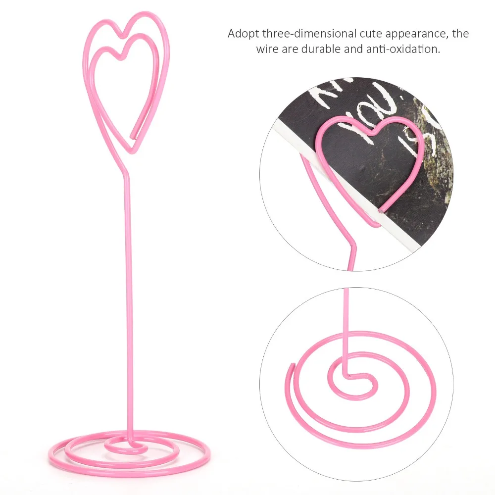 12Pcs Pink Metal Business Card Holder with Base Heart Shaped Metal Business Card Holder Cute 11*4cm