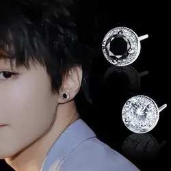 Trendy Korean Style Black Crystal Earring Hip Hop Punk Round Rhinestone Earring For Men Fashion Jewelry Party Gift