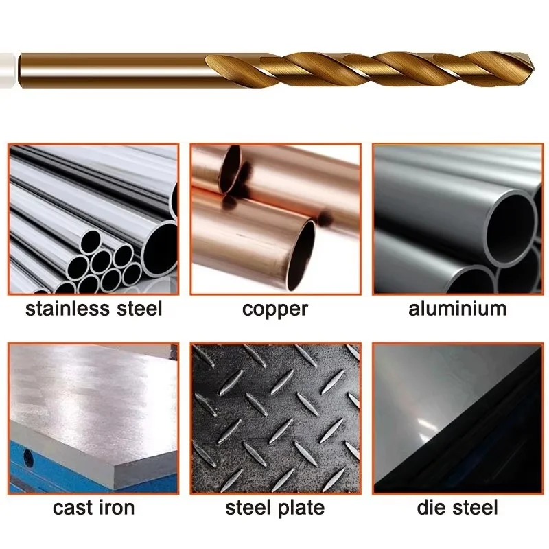 HSS baked yellow twist drill hand electric drill full grind straight handle metal drill bit woodwork drilling accessory tool set