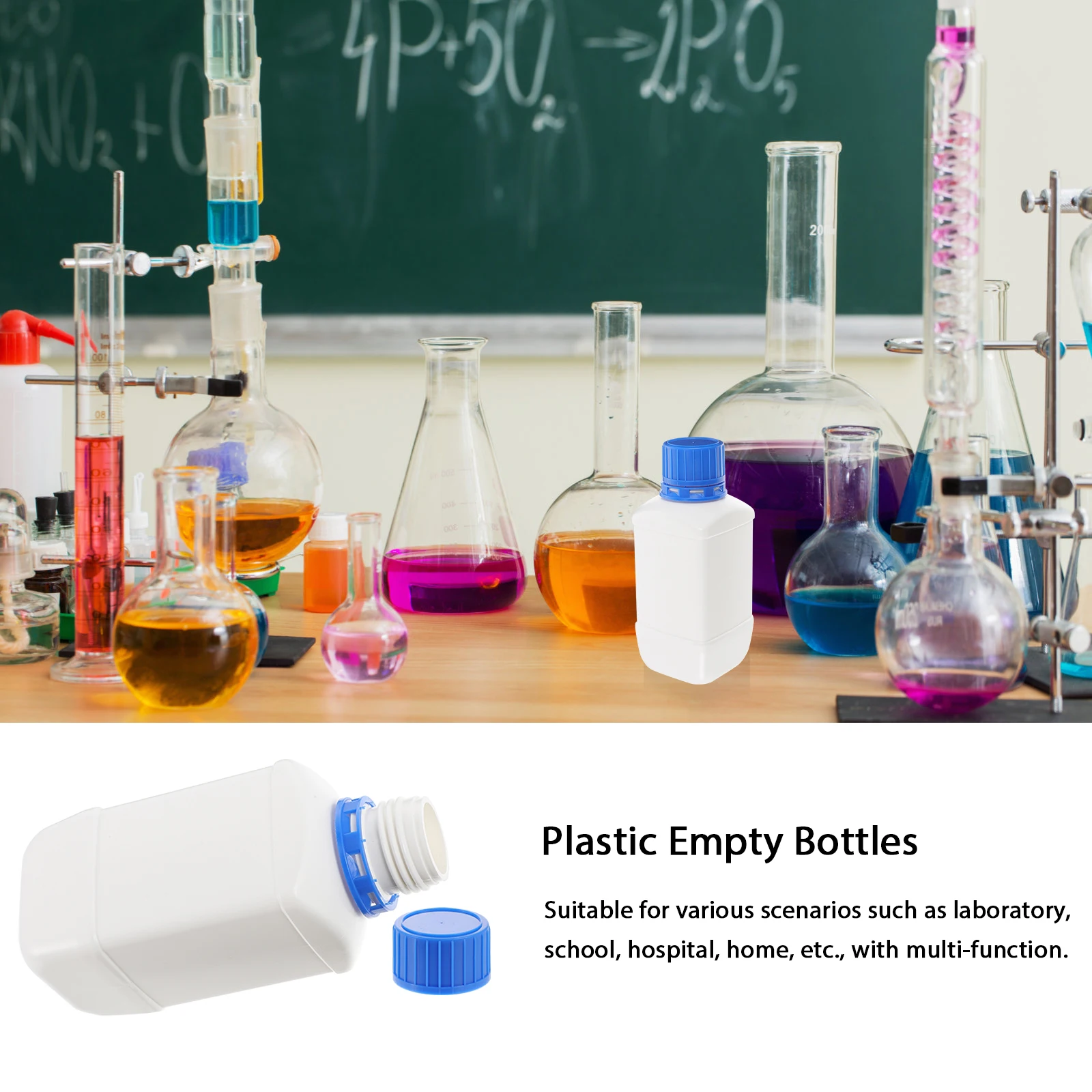 

5 Pcs Square Reagent Bottle Travel Refillable Plastic Laboratory Wide Mouth Liquid