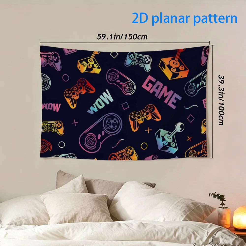 Retro Game Controller Tapestry, Neon Gaming Wall Hanging, Arcade Style Room Decor, Dark Background Gamer Blanket, Gift
