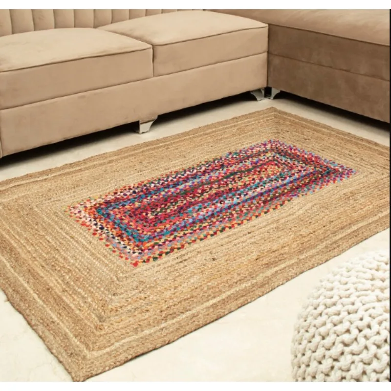 

Rug Natural Cotton & Jute Reversible Handmade Carpet Modern Look Home Decor Rug