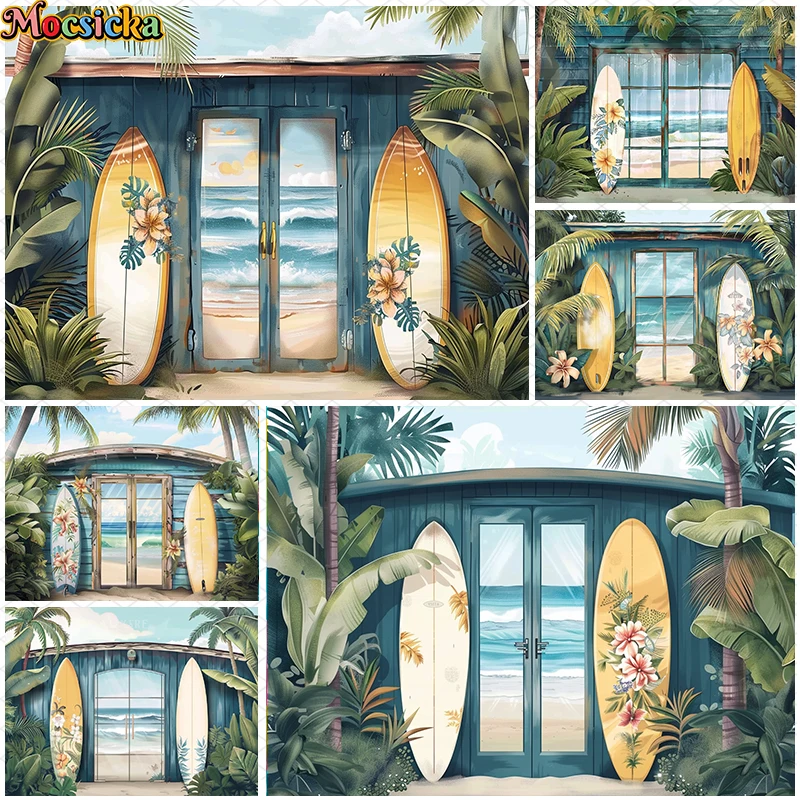 

Mocsicka Photography Background Summer Door Window Surfboard Decor Baby Shower Cake Smash Kids Portrait Backdrop Photo Studio