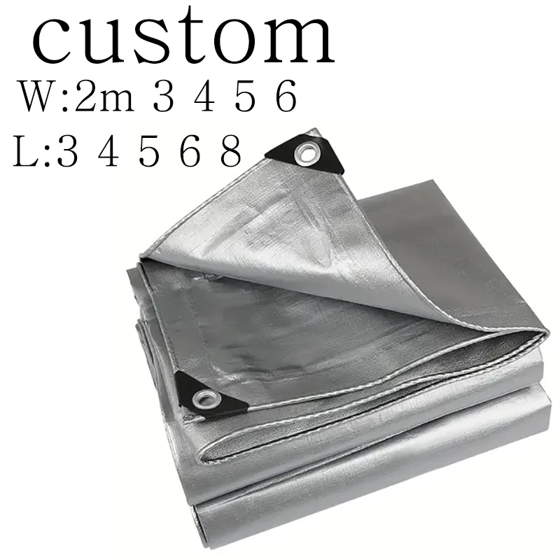Large Custom Tarp 3mx5 4x4 8 10 12 20 5*5 6x6 Waterproof Tarpaulin Shade Camp Silver Canopy Rain Cover Awning Outdoor Boat Car