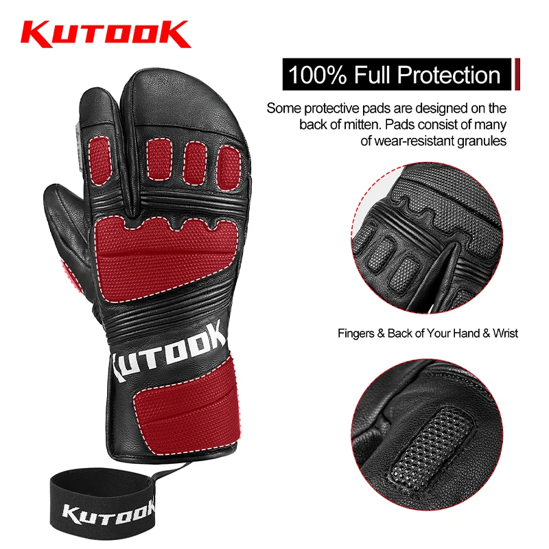 KUTOOK Goat Skin Ski Gloves Winter Thermal Skiing Snow Gloves Leather Snowmobile Mitten Snowboard Gloves Waterproof  Anti Wear