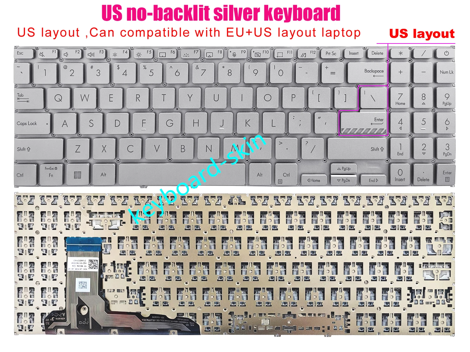 New Silver US No-backlit Keyboard for ASUS Vivobook 16X K3604 K3605 15X K3504 M3504 S3504 E1504 laptop