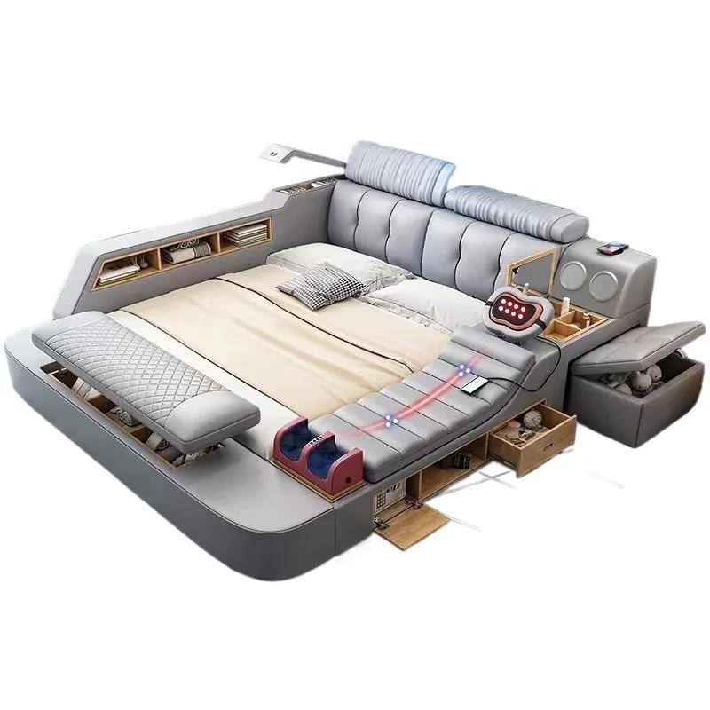 & Nordic Minimalist King Bed Upholstered Full Size Double Frame Bed Luxury Fancy Queen Size Storage Home Bedroom Furniture