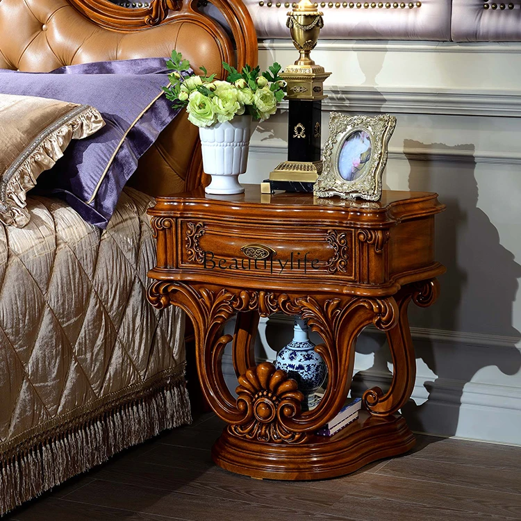

American rural old bright storage cabinet European all solid wood bedside table