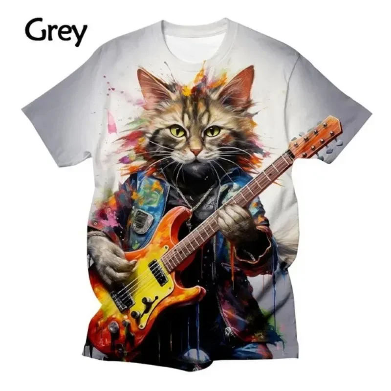 Cat Playing Guitar 3d Printed T-shirts Street Hip-hop Tshirt Casual Cool T-shirt  Cosplay Men\'s Clothing Haikyuu T-shirt for Men