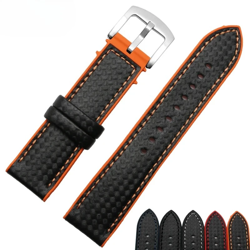 本革ストラップカーボンファイバー時計ブレスレット 20 22 23 ミリメートル 24 ミリメートルゴム底防水時計ストラップファッション腕時計バンド