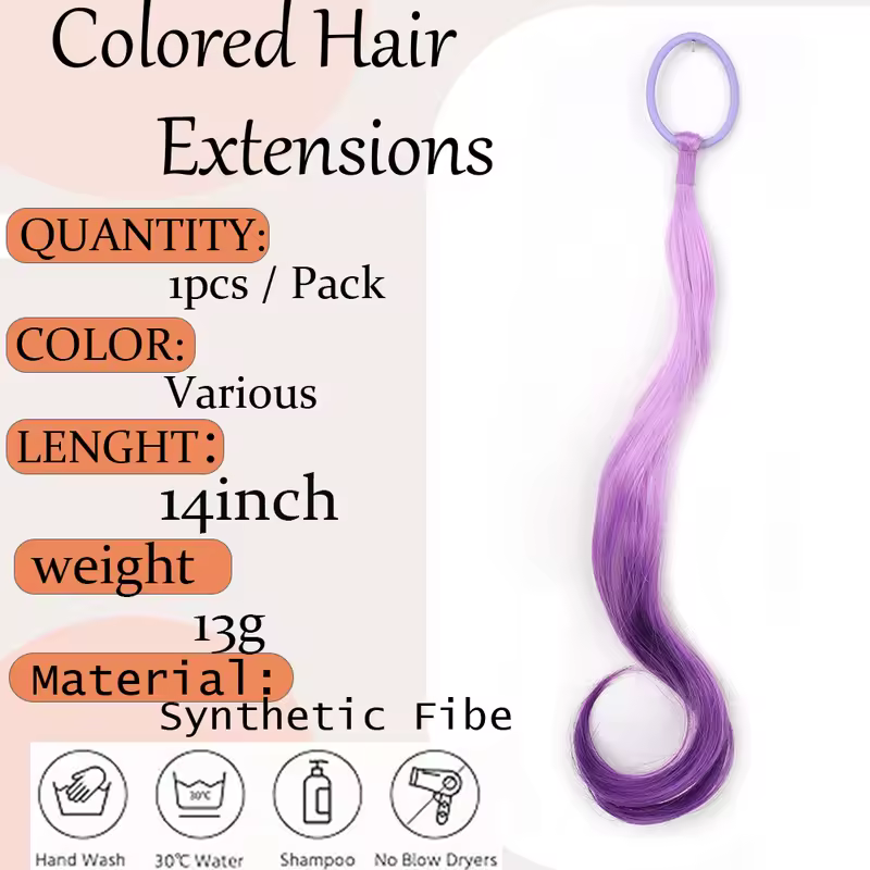 Colored Hair Extensions Synthetic 14"  Lightweight Colored Hair Extensions for Kids Curly Ponytail Extension with Elastic Tie - Image 4